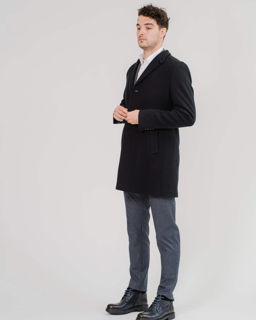 'ТЪМНОСИНЬО ВЪЛНЕНО ПАЛТО КЛАСИЧЕСКИ МОДЕЛ