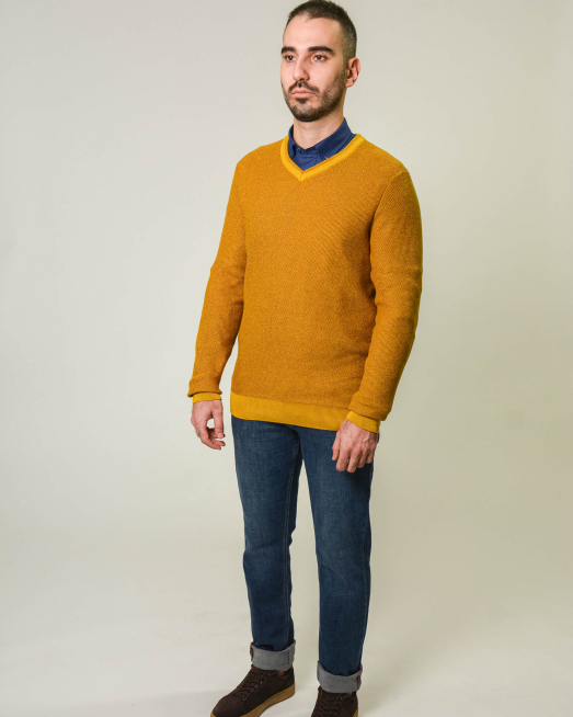 'СТРУКТУРИРАН ПАМУЧЕН ПУЛОВЕР С МЕЛАНЖИРАН ЕФЕКТ