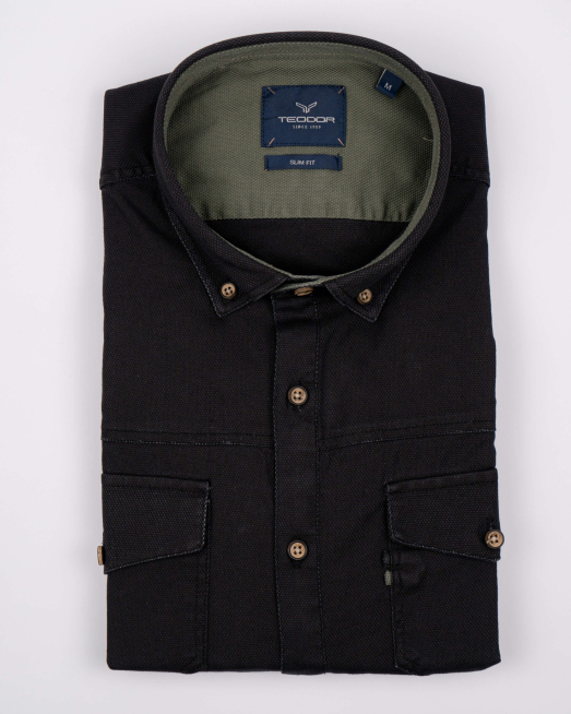 'ЧЕРНА СТРУКТУРНА РИЗА ОТ ПЛЪТЕН ПАМУК