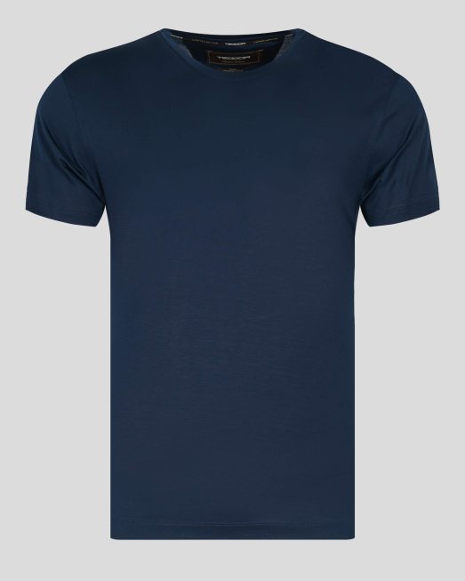 'ТЪМНО СИНЯ ТЕНИСКА ОТ ДВОЙНО МЕРСЕРИЗИРАН ПАМУК С МЕТАЛНО ЛОГО