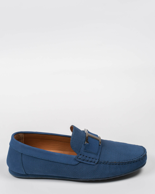 'ДЕНИМ СИНИ ПРИНТИРАНИ МОКАСИНИ С МЕТАЛНА ТОКА ОТ НАБУК 