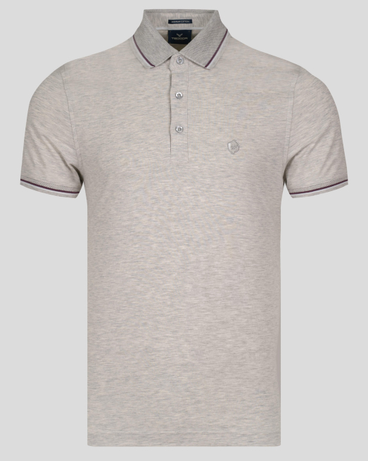 'СВЕТЛО СИВА ТЕНИСКА МЕЛАНЖ С БРОДЕРИЯ И РЕЛЕФНА ЯКА ОТ PREMIUM ПАМУК 