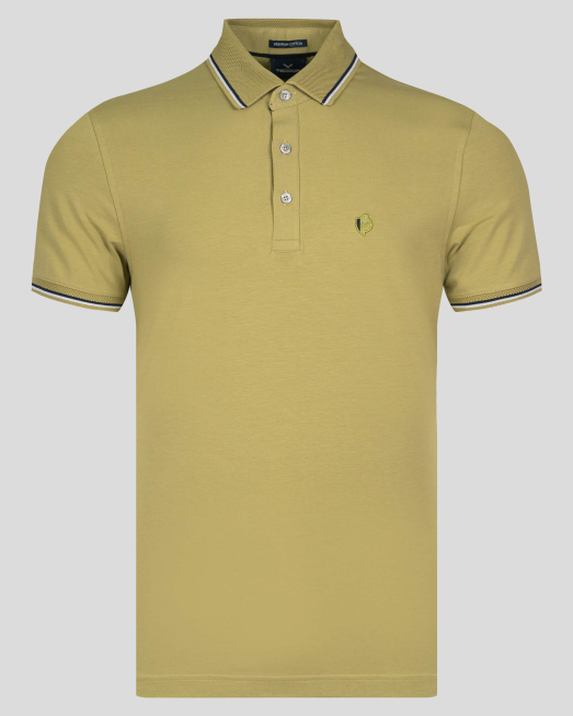 'ТЕНИСКА С РЕЛЕФНА ЯКА В ЦВЯТ МИЛИТЪРИ ОТ PREMIUM ПАМУК 