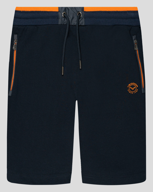 'ТЪМНО СИНИ ШОРТИ С КОНТРАСТИ И ЛОГО ПРИНТ