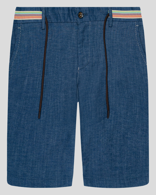 'СИНИ БЕРМУДИ В СИТНА СТРУКТУРА И ГАРНИТУРА НА КОЛАН