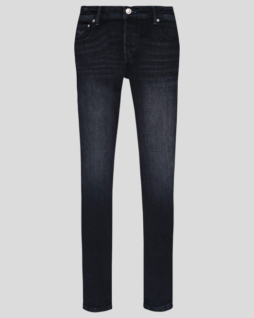 'ЧЕРНИ ДЪНКИ С БРОДЕРИЯ ЛОГО И ЛЕК ИЗТРИТ ЕФЕКТ