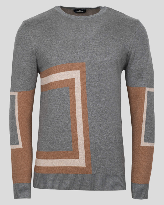 'СИВ ПУЛОВЕР С МЕТАЛНО ЛОГО И ДВУЛИЦЕВА ПЛЕТКА