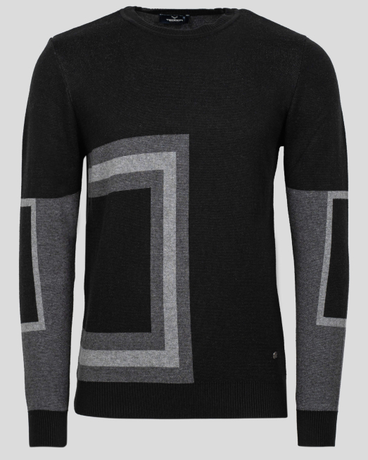 'ЧЕРЕН ПУЛОВЕР С ГЕОМЕТРИЧНИ ЕЛЕМЕНТИ И ЛОГО