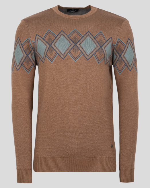 'СТРУКТУРЕН ПУЛОВЕР В ЦВЯТ КАМЕЛ С ДВУЛИЦЕВА ПЛЕТКА