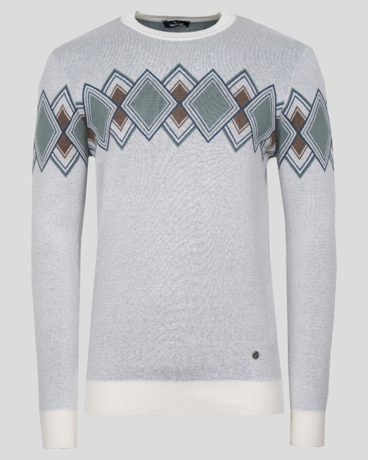 'ПУЛОВЕР В ЦВЯТ ЕКРЮ С ДВУЛИЦЕВА ПЛЕТКА НА РОМБОВЕ