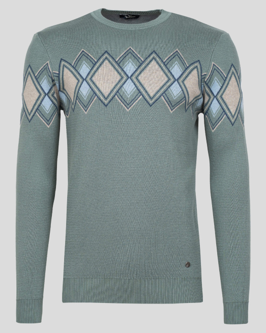'СТРУКТУРЕН ПУЛОВЕР В ЦВЯТ МИНТ С ПЛЕТКА НА РОМБОВЕ