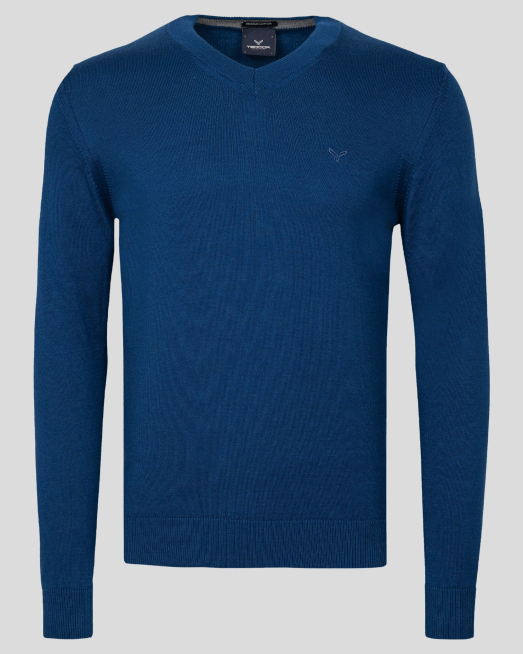 'ИНДИГОВО СИН ПУЛОВЕР С БРОДЕРИЯ ЛОГО