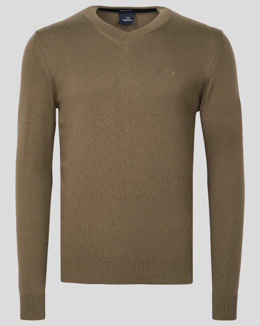 'БАЗОВ ПУЛОВЕР С БРОДЕРИЯ ЛОГО В ЦВЯТ КАКИ