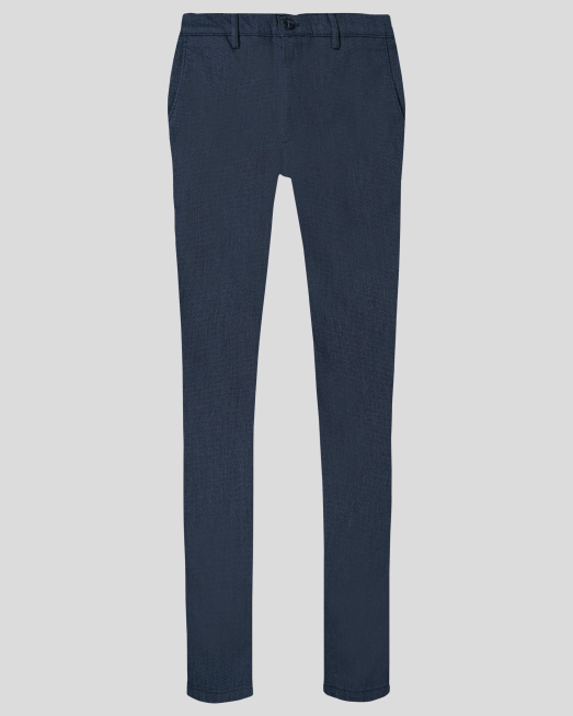 'ТЪМНО СИН ПАНТАЛОН ОТ ДЕСЕНИРАН ПЛАТ С ГАРНИТУРА И МЕТАЛНО ЛОГО