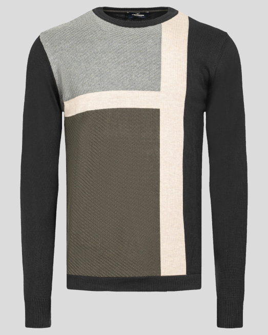 'ЧЕРЕН ПУЛОВЕР ПРАВ МОДЕЛ С ТРИЦВЕТНА ПЛЕТКА И ЛОГО