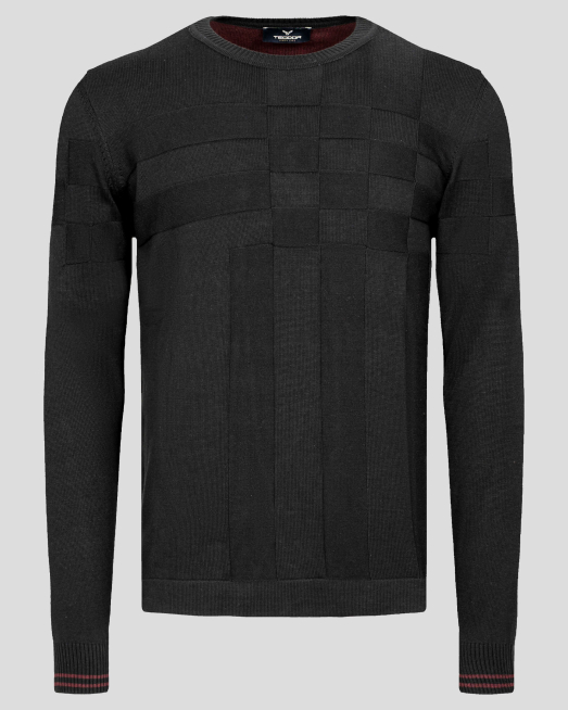 'ЧЕРЕН ПУЛОВЕР С КВАДРАТНИ ЕЛЕМЕНТИ И МЕТАЛНО ЛОГО