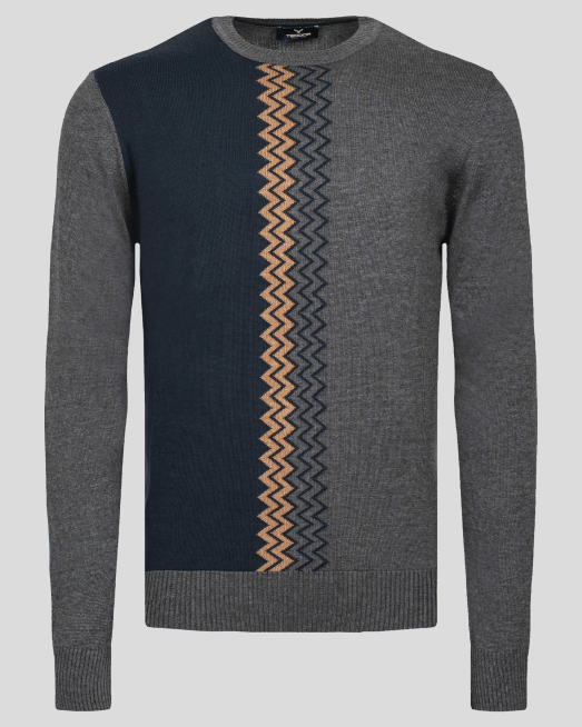 'СИВ ДВУЦВЕТЕН ПУЛОВЕР МЕЛАНЖ С ЛОГО