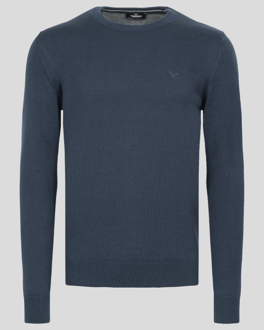 'ТЪМНО СИН ПУЛОВЕР С ТОНАЛНА БРОДЕРИЯ ЛОГО