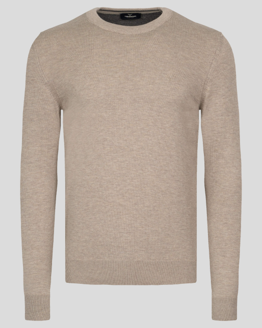 'БЕЖОВ БАЗОВ МОДЕЛ ПУЛОВЕР С ТОНАЛНА БРОДЕРИЯ ЛОГО