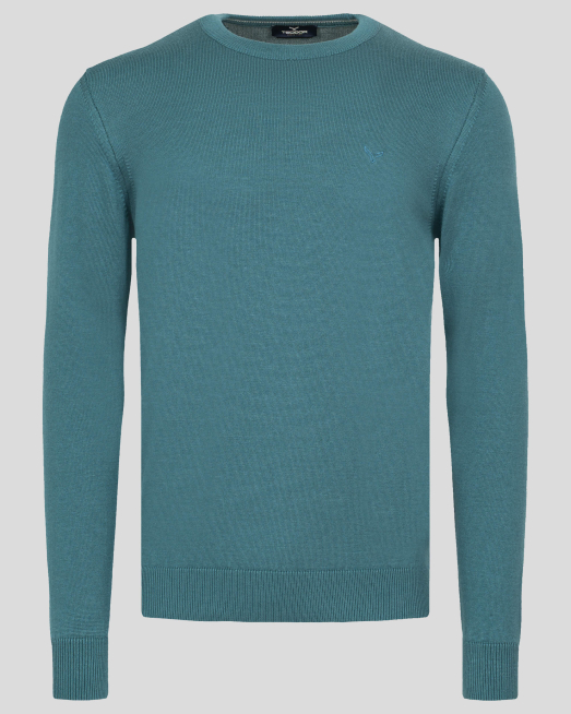 'БАЗОВ ПУЛОВЕР В ЦВЯТ ПЕТРОЛ С БРОДЕРИЯ ЛОГО