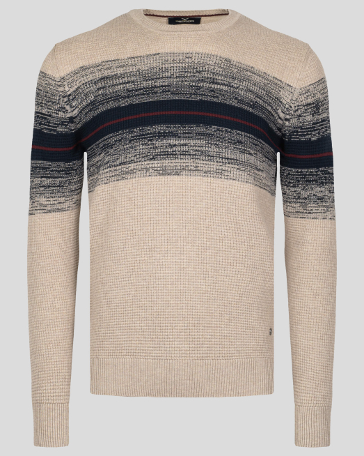 'БЕЖОВ ПУЛОВЕР С КОНТРАСТИ И ЛОГО АКСЕСОАР