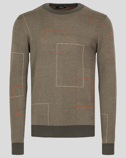 'ПУЛОВЕР С КОНТРАСТИ В ЦВЯТ КАКИ С МЕТАЛНО ЛОГО