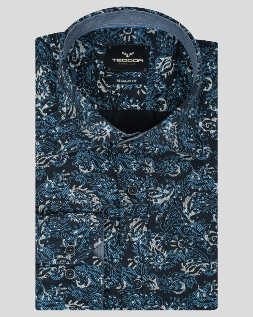 'ТЪМНО СИНЯ РИЗА С ФЛОРАЛНИ МОТИВИ СВОБОДЕН СИЛУЕТ