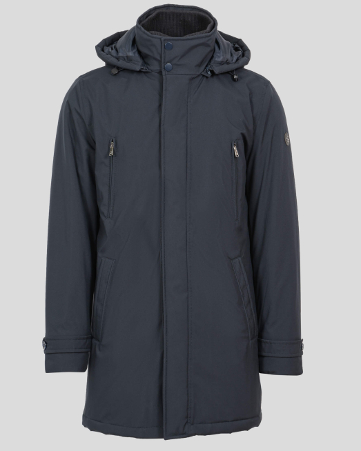 'ТЪМНО СИНЯ ПАРКА С КАЧУЛКА И ЛОГО