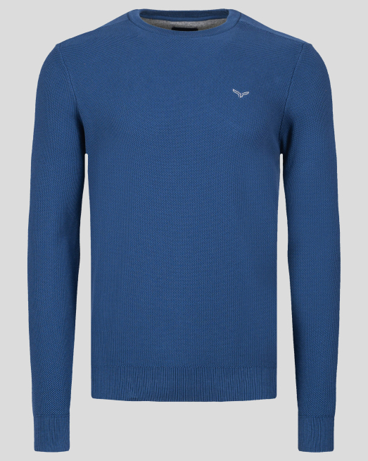 'ДЕНИМ СИН СТРУКТУРЕН ПУЛОВЕР С ЛОГО