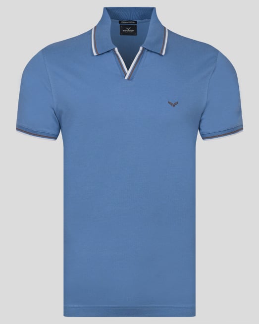 'ПАСТЕЛНОСИНЯ ТЕНИСКА ОТ PREMIUM ПАМУК С ДЕСЕНАЦИИ