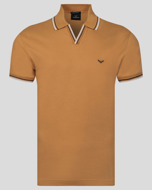 'ТЕНИСКА ОТ PREMIUM ПАМУК С ДЕСЕНАЦИИ  В ЦВЯТ ОХРА