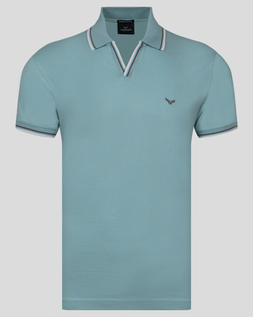 'ТЕНИСКА ОТ PREMIUM ПАМУК С ПОЛО ЯКА И ДЕСЕНАЦИИ В ЦВЯТ МИНТ 