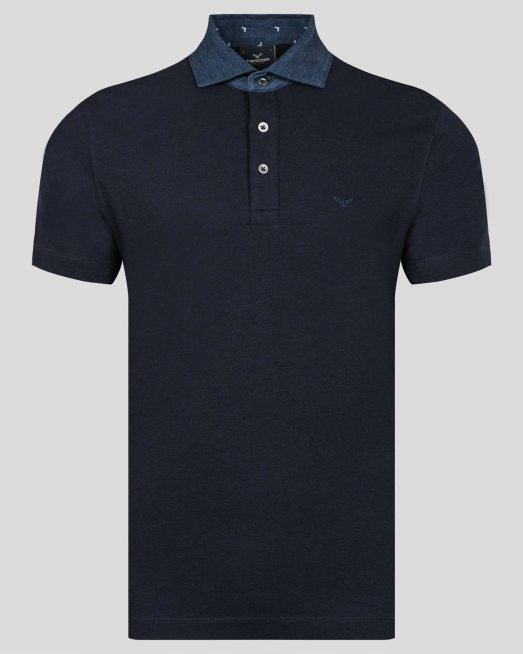 'ТЪМНОСИНЯ ТЕНИСКА С ДЪНКОВА ЯКА И БРОДЕРИЯ ЛОГО