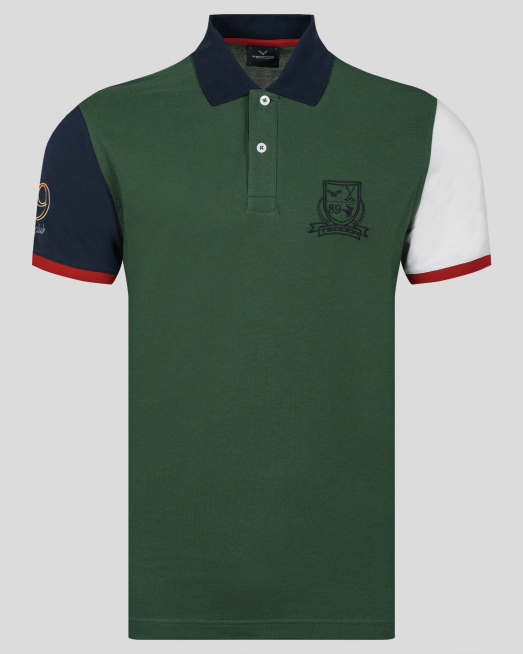 'ТЪМНОЗЕЛЕНА ТЕНИСКА С КОНТРАСТНА ЯКА И РЪКАВИ 