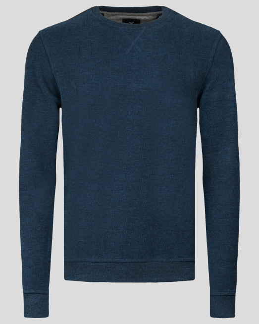 'ТЪМНО СИНЯ БЛУЗА С ОБЛО ДЕКОЛТЕ И ВЕЛУРЕНИ ЕЛЕМЕНТИ 