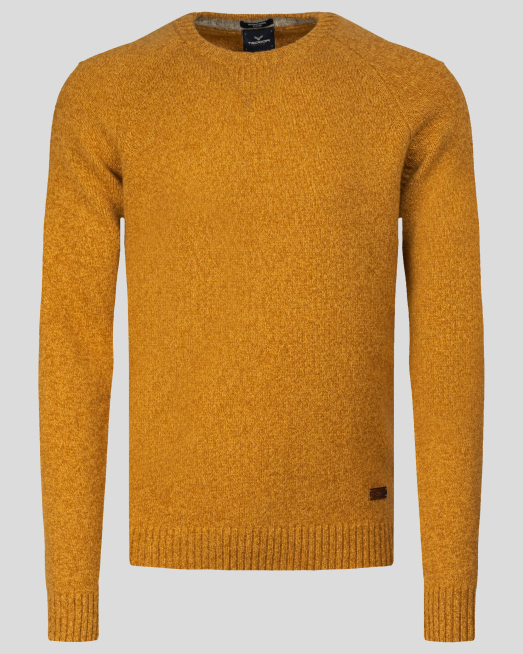 'МЕЛАНЖИРАН ПУЛОВЕР С РЕГЛАН РЪКАВ И ЛОГО В ЦВЯТ ГОРЧИЦА