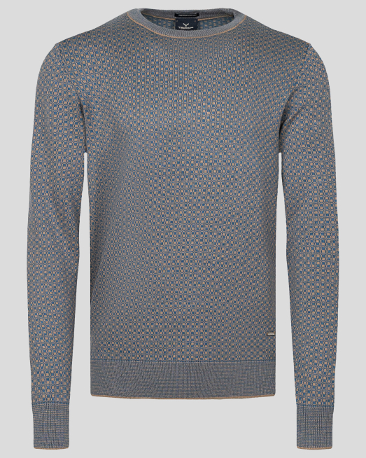 'ДВУЦВЕТЕН СТРУКТУРЕН ПУЛОВЕР ОТ PREMIUM ПАМУК В БЕЖОВ И ДЕНИМ СИН ЦВЯТ