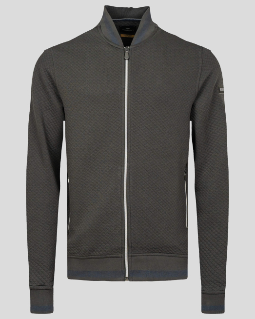 'СУИТШЪРТ ТИП БОМБЪР ОТ СТРУКТУРНО ТРИКО НА СИТНИ РОМБОВЕ В ЦВЯТ КАКИ