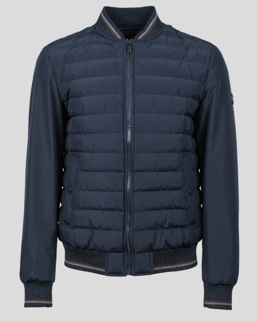 'ТЪМНО СИНЬО ЯКЕ БОМБЕР С ЛАСТИК НА РЪКАВИ И ЯКА