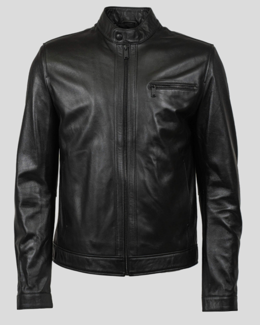 'ЧЕРНО ВТАЛЕНО ЯКЕ ОТ АГНЕШКА КОЖА С ВИСОКА ЯКА И ГРЪДЕН ДЖОБ