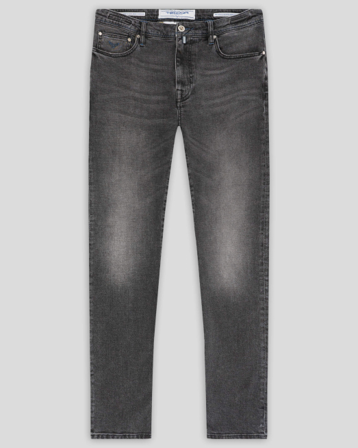 'СИВИ SELVEDGE ДЪНКИ ВТАЛЕН СИЛУЕТ С КОНТРАСТНИ ШЕВОВЕ И ЛОГО