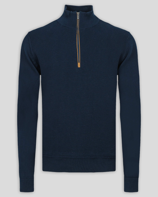 'ТЪМНО СИН  ПУЛОВЕР ОТ PREMIUM ПАМУК  С КЪС ЦИП И КРЪПКИ НА ЛАКТИТЕ