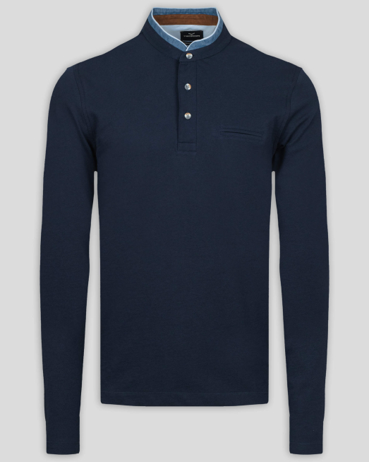 'ТЪМНО СИНЯ БЛУЗА ОТ PREMIUM ПАМУК С ГАРНИТУРА НА ЯКА