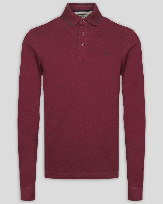 'БЛУЗА ОТ PREMIUM ПАМУК С ПОЛО ЯКА И ДЕСЕНАЦИИ В ЦВЯТ БОРДО
