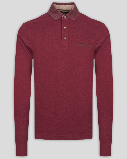 'МЕЛАНЖИРАНА БЛУЗА С РЕЛЕФНА ПОЛО ЯКА ОТ PREMIUM ПАМУК В БОРДО 