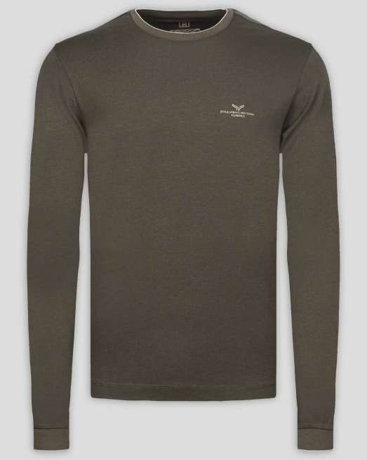 'БЛУЗА ОТ ПАМУК И МОДАЛ С ПРИНТ ЛОГО И ДЕСЕНАЦИИ В ЦВЯТ КАКИ