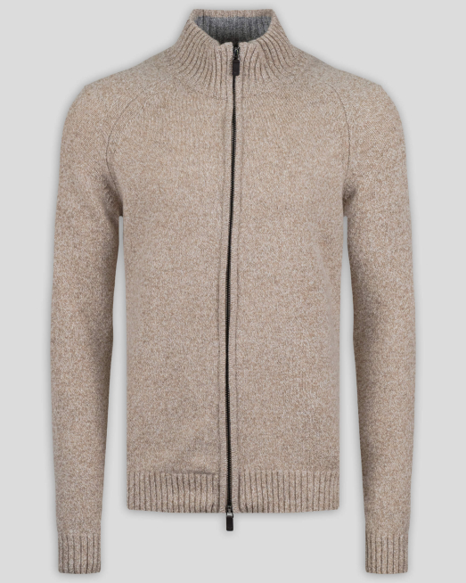 'БЕЖОВА ЖИЛЕТКА МЕЛАНЖ С РЕГЛАН РЪКАВ И ДВОЙНОДЕЛИМ ЦИП