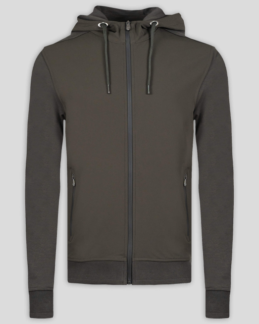 'СУИТШЪРТ С КАЧУЛКА И ПРЕДНИЦА ОТ  ВОДОНЕПРОМОКАЕМ ПЛАТ В ЦВЯТ КАКИ  