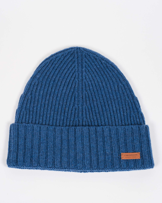 'СИНЯ ПЛЕТЕНА ШАПКА ОТ ФИНА ВЪЛНА  С КАШМИР 