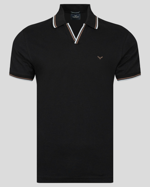 'ЧЕРНА ТЕНИСКА ОТ PREMIUM ПАМУК С V-ОБРАЗНО ДЕКОЛТЕ И ДЕСЕНАЦИИ  